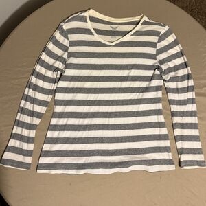 Long sleeve striped t-shirt. Gray/White. XL. Brand is Faded Glory.